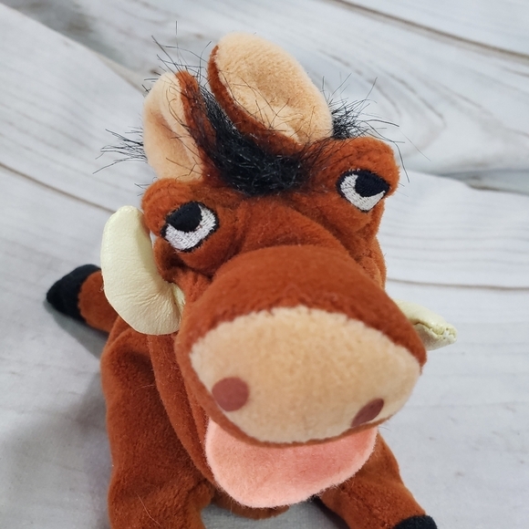 Vintage Disney Pumbaa The Lion King Bean Plush 6 Inch Derpy Open Mouth Wart Hog - Picture 10 of 10